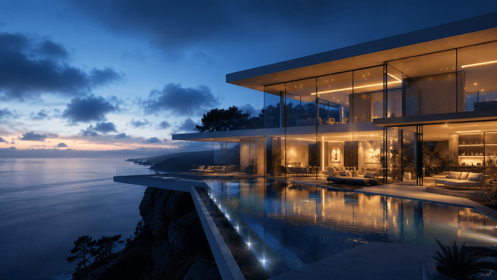 Luxury oceanfront villa with infinity pool and panoramic sunset views.