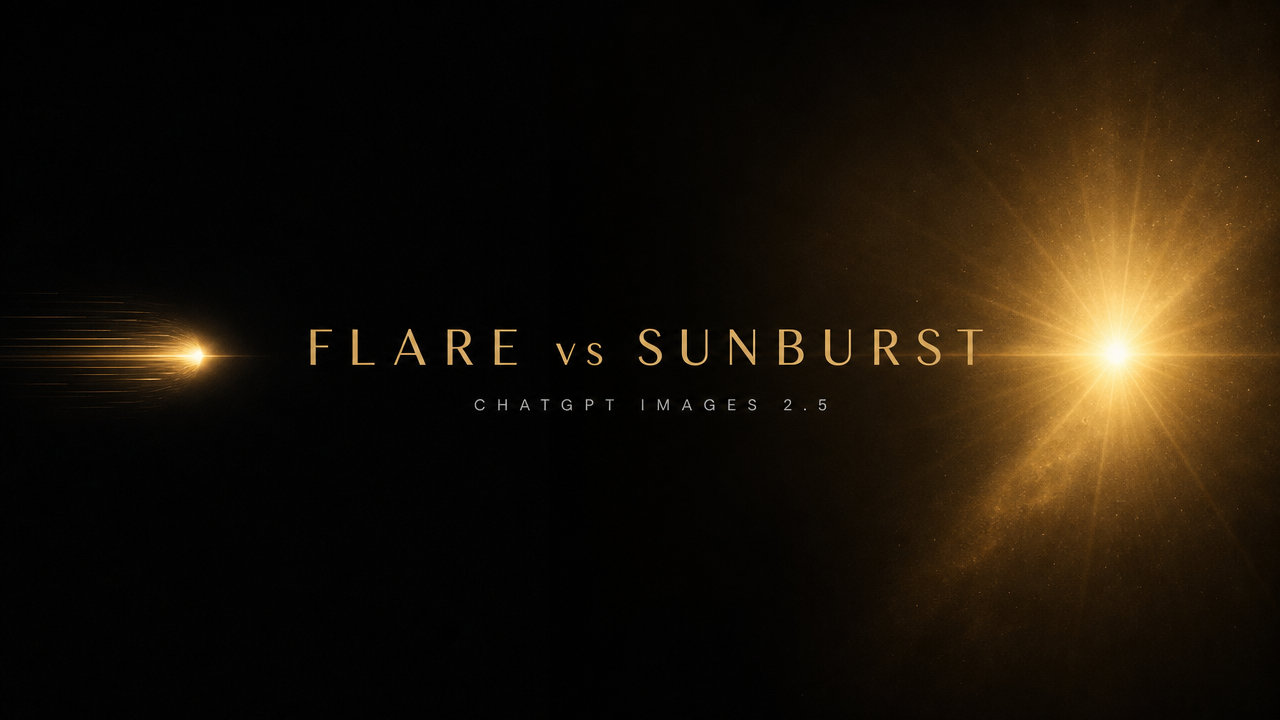 ChatGPT Images 2.5 Flare vs Sunburst compared — a fast streaking light beside a large radiant burst